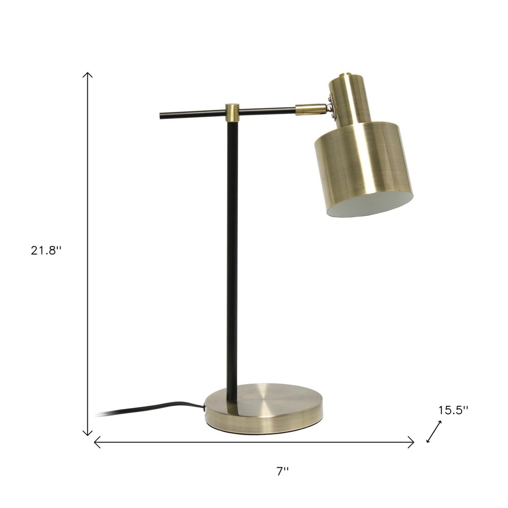 22" Antiqued Brass And Black Metal Table Lamp With Antiqued Brass Globe Shade