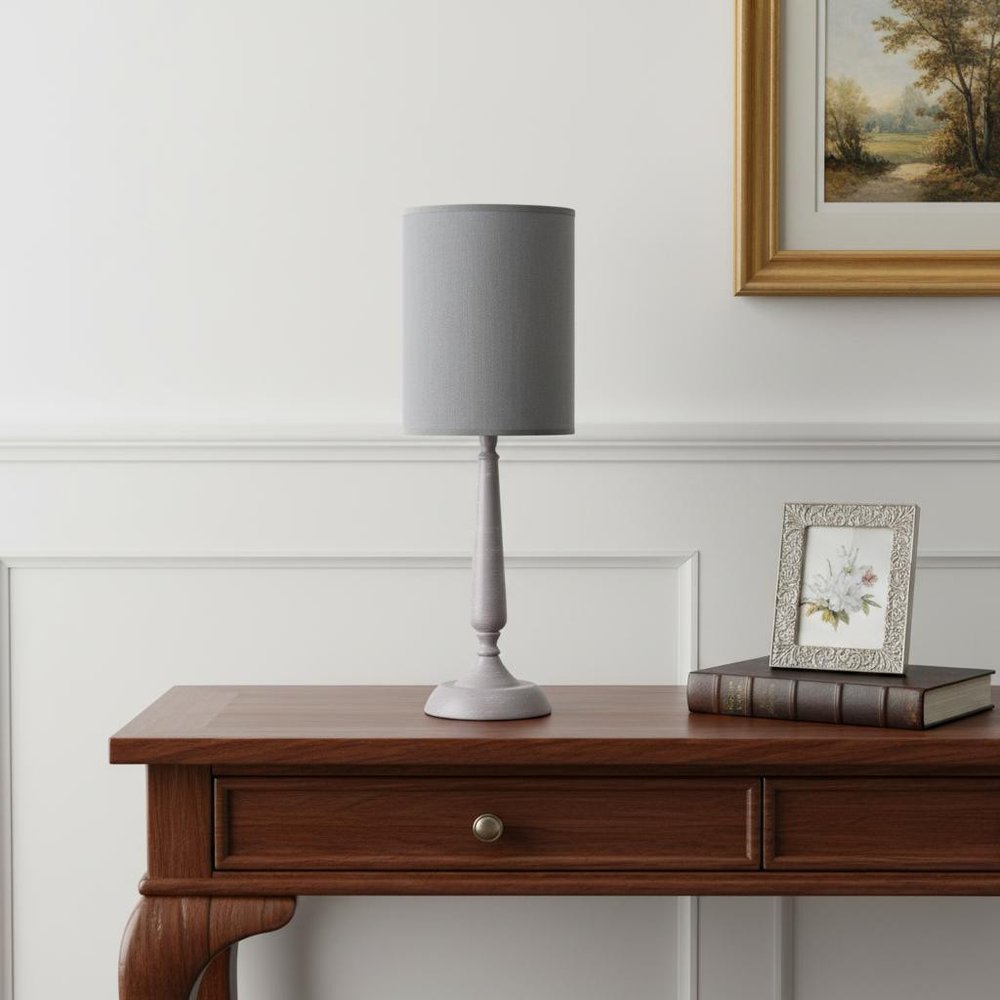 23" Gray Iron Table Lamp With Gray Cylinder Shade