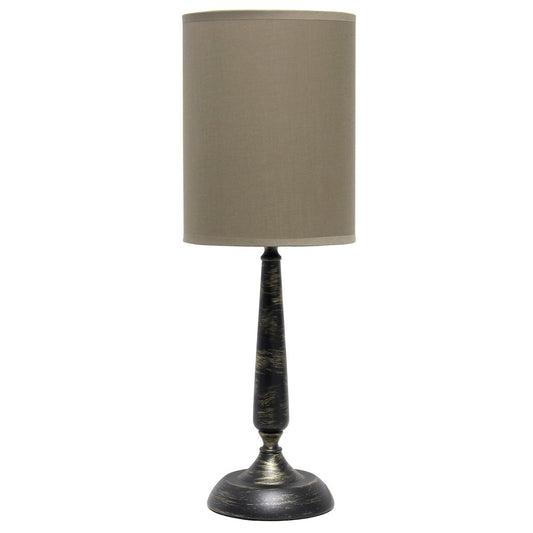 23" Bronze Iron Table Lamp With Tan Cylinder Shade