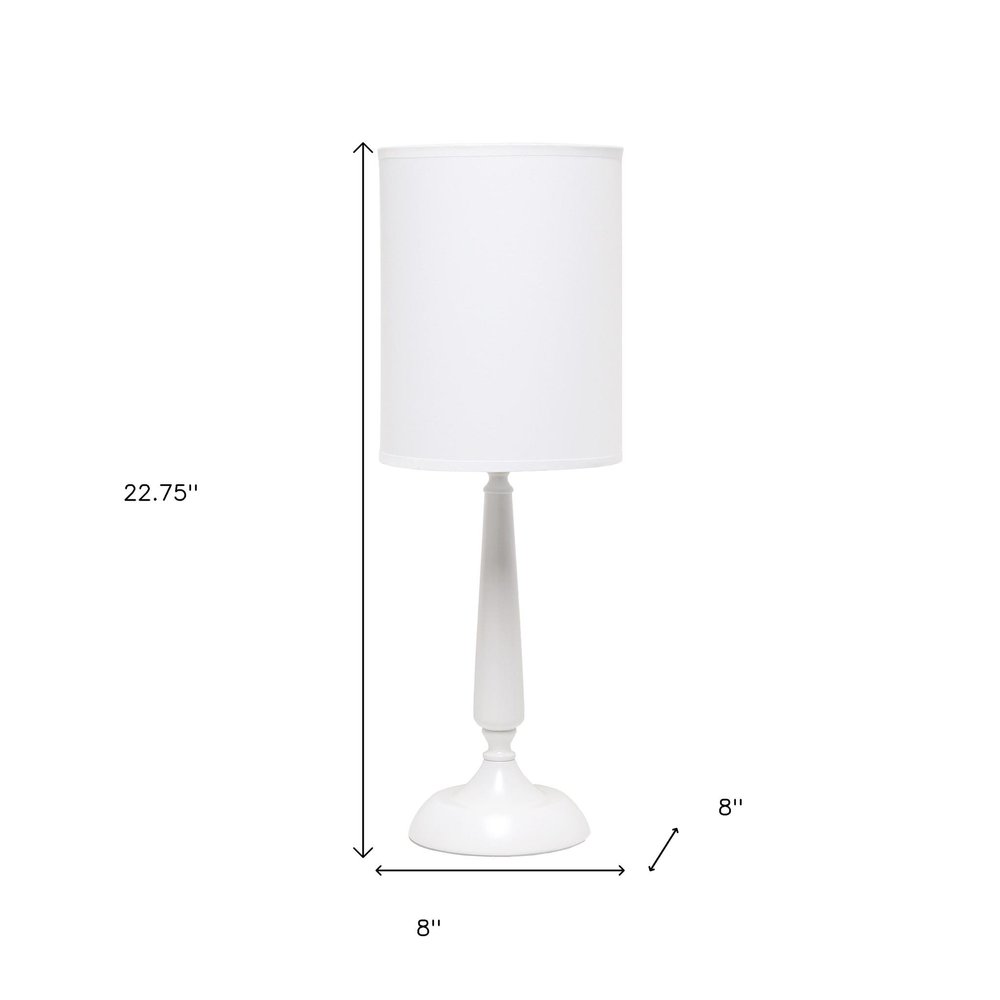 23" White Metal Table Lamp With White Cylinder Shade