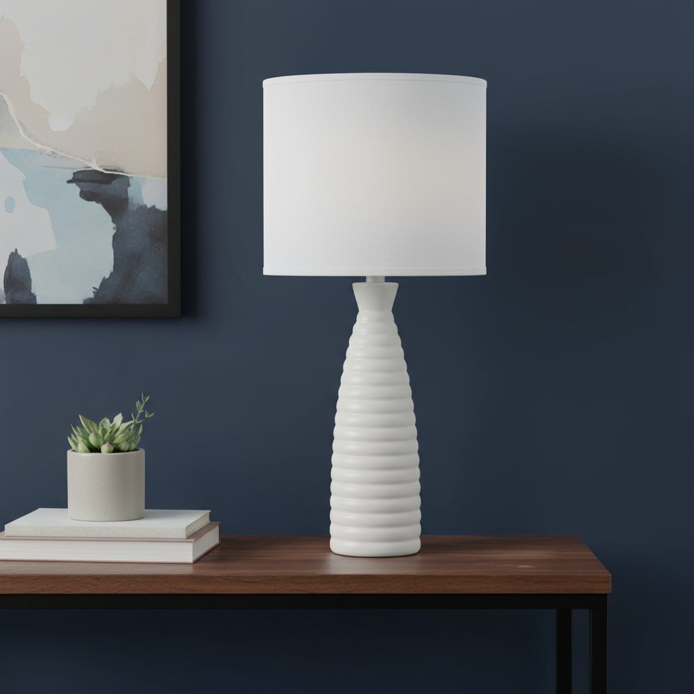20" Off White Ceramic Novelty Table Lamp With Off White Drum Shade