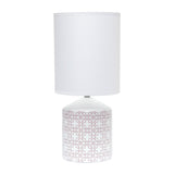 19" White And Tan Ceramic Table Lamp With White Cylinder Shade