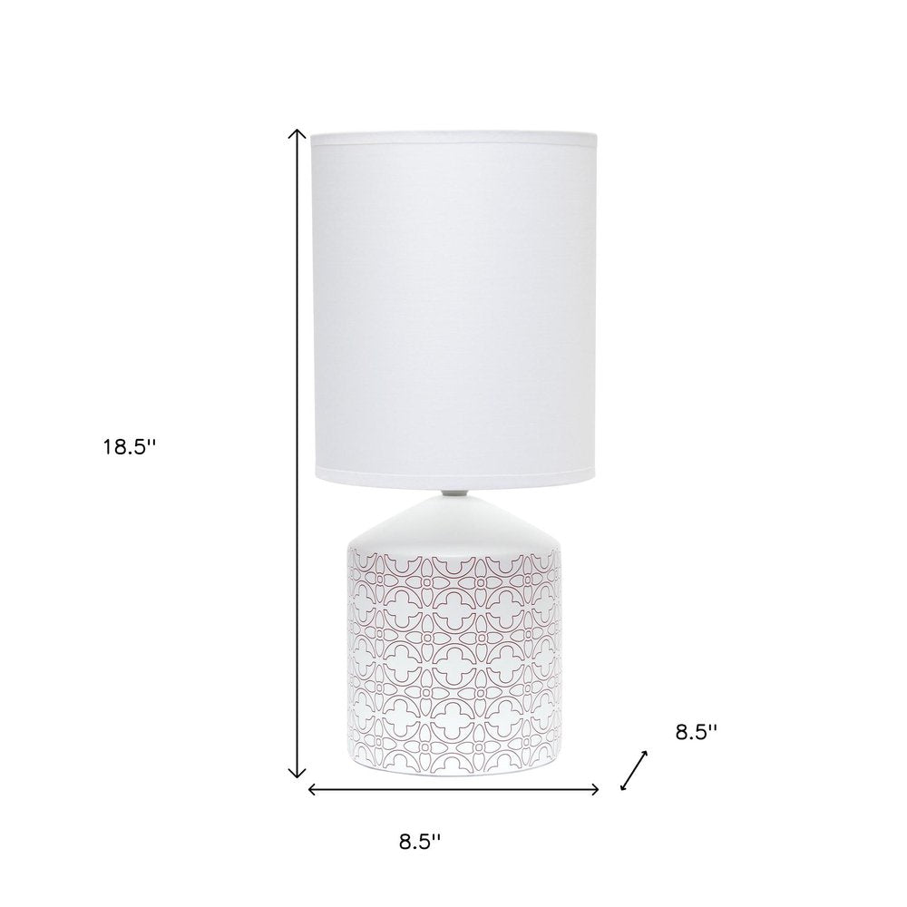 19" White And Tan Ceramic Table Lamp With White Cylinder Shade