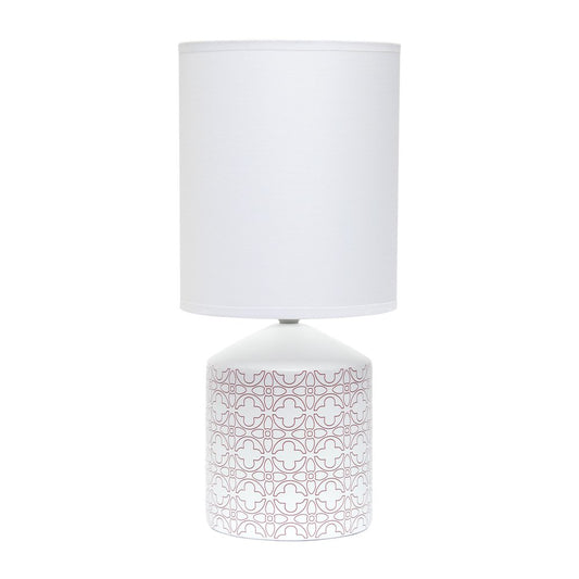 19" White And Tan Ceramic Table Lamp With White Cylinder Shade