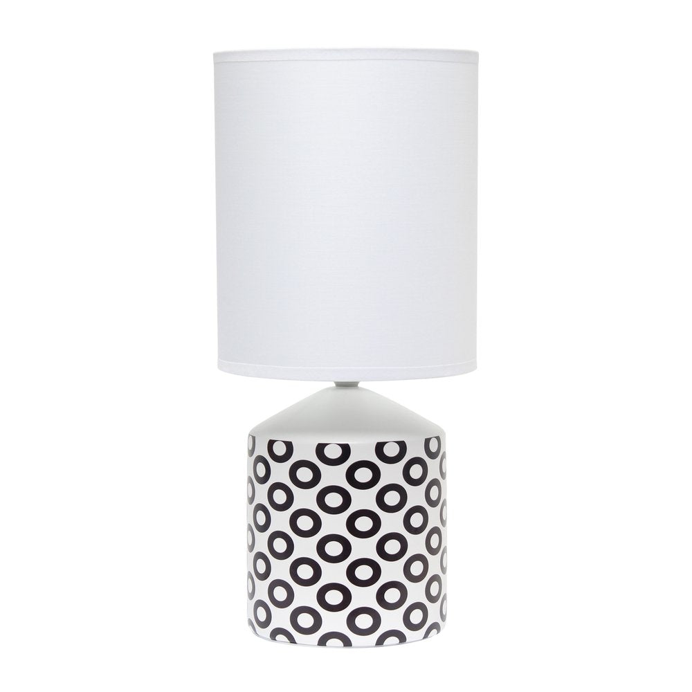 19" White And Black Ceramic Table Lamp With White Cylinder Shade