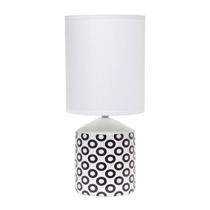 19" White And Black Ceramic Table Lamp With White Cylinder Shade