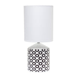 19" White And Black Ceramic Table Lamp With White Cylinder Shade
