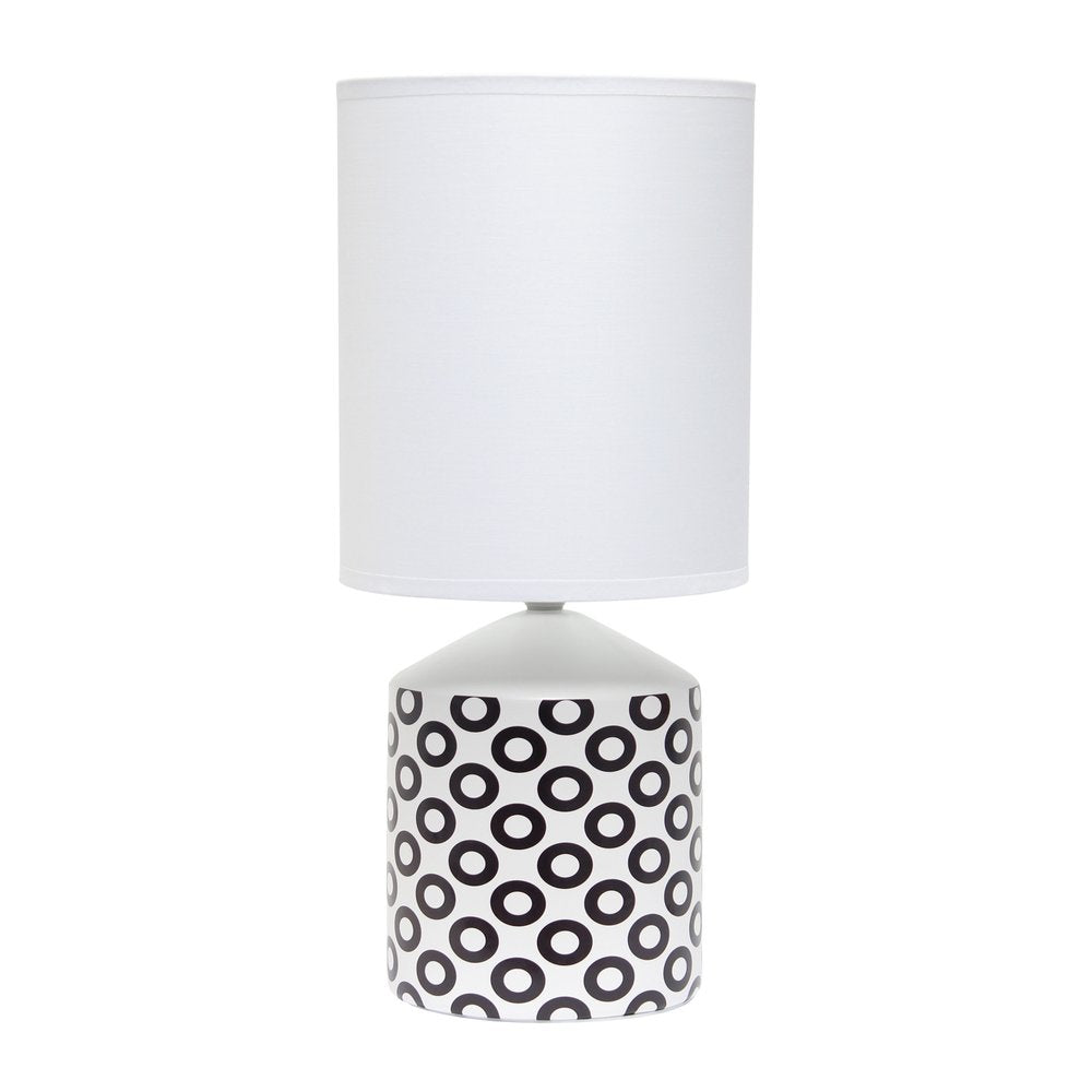 19" White And Black Ceramic Table Lamp With White Cylinder Shade