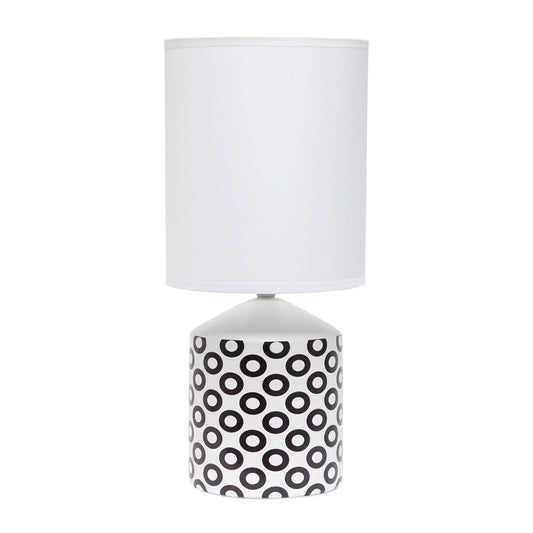 19" White And Black Ceramic Table Lamp With White Cylinder Shade