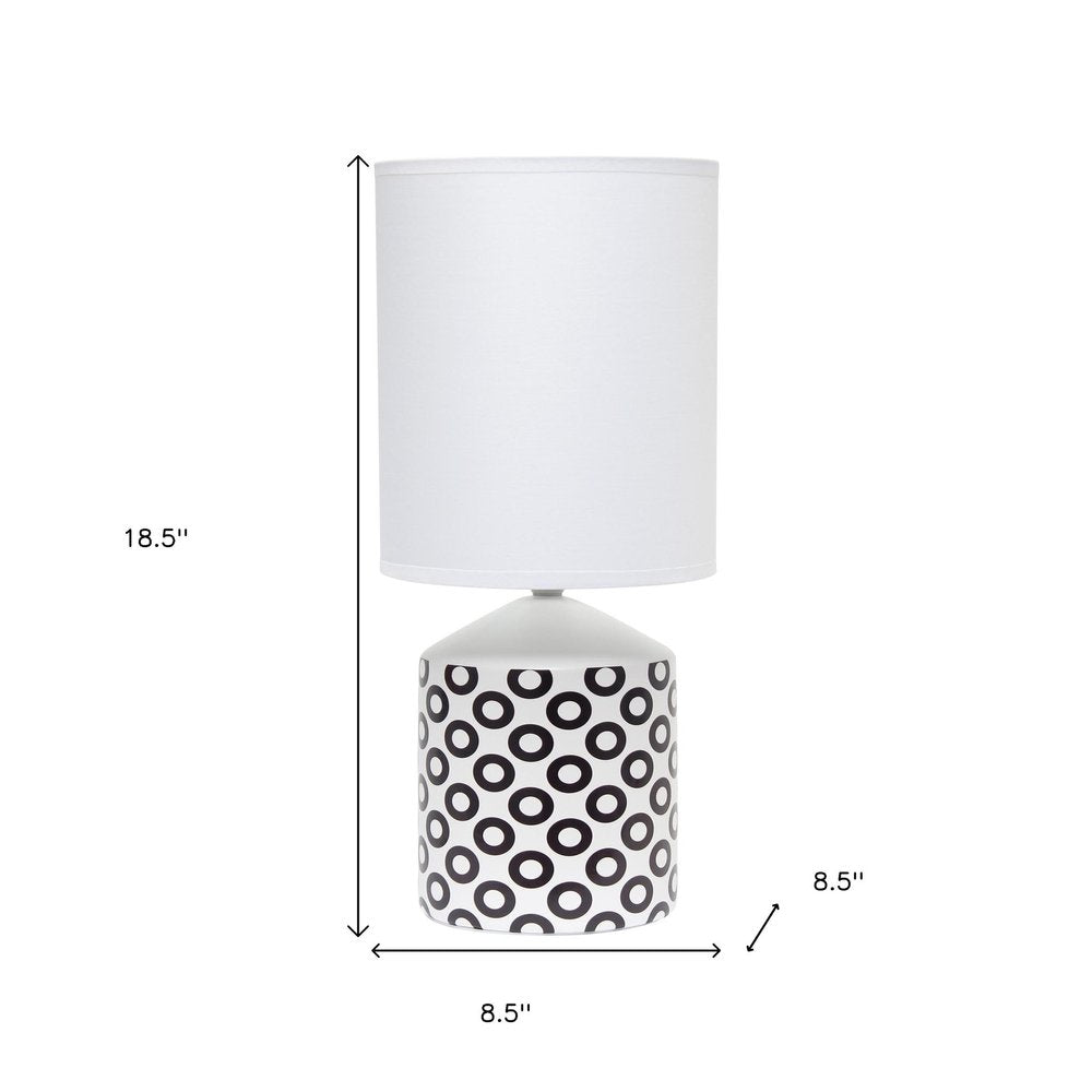 19" White And Black Ceramic Table Lamp With White Cylinder Shade