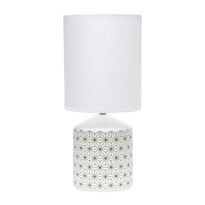 19" White And Gold Ceramic Table Lamp With White Cylinder Shade