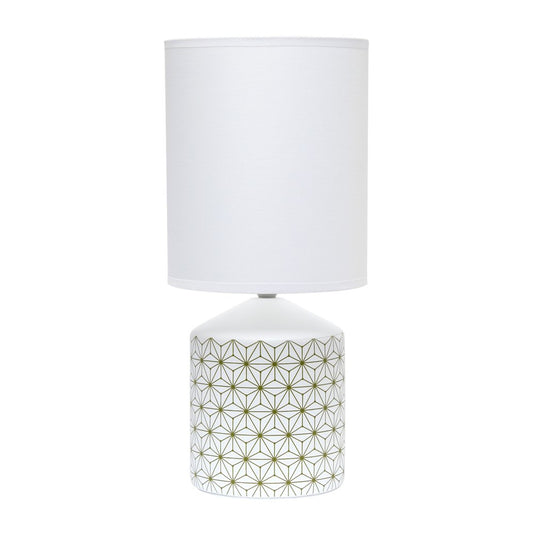 19" White And Gold Ceramic Table Lamp With White Cylinder Shade