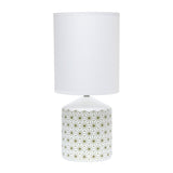 19" White And Gold Ceramic Table Lamp With White Cylinder Shade