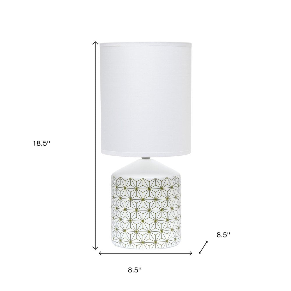19" White And Gold Ceramic Table Lamp With White Cylinder Shade