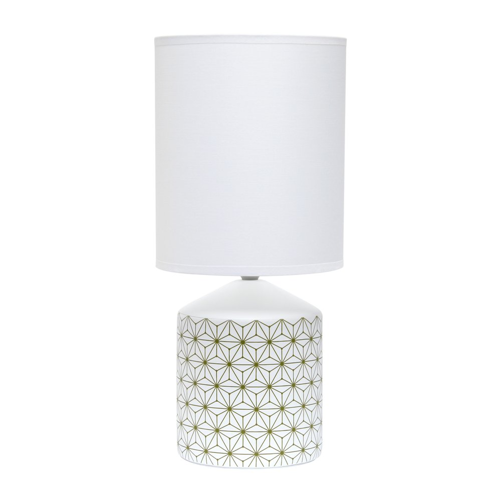19" White And Gold Ceramic Table Lamp With White Cylinder Shade