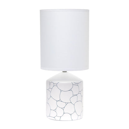 19" White And Stone Ceramic Table Lamp With White Cylinder Shade