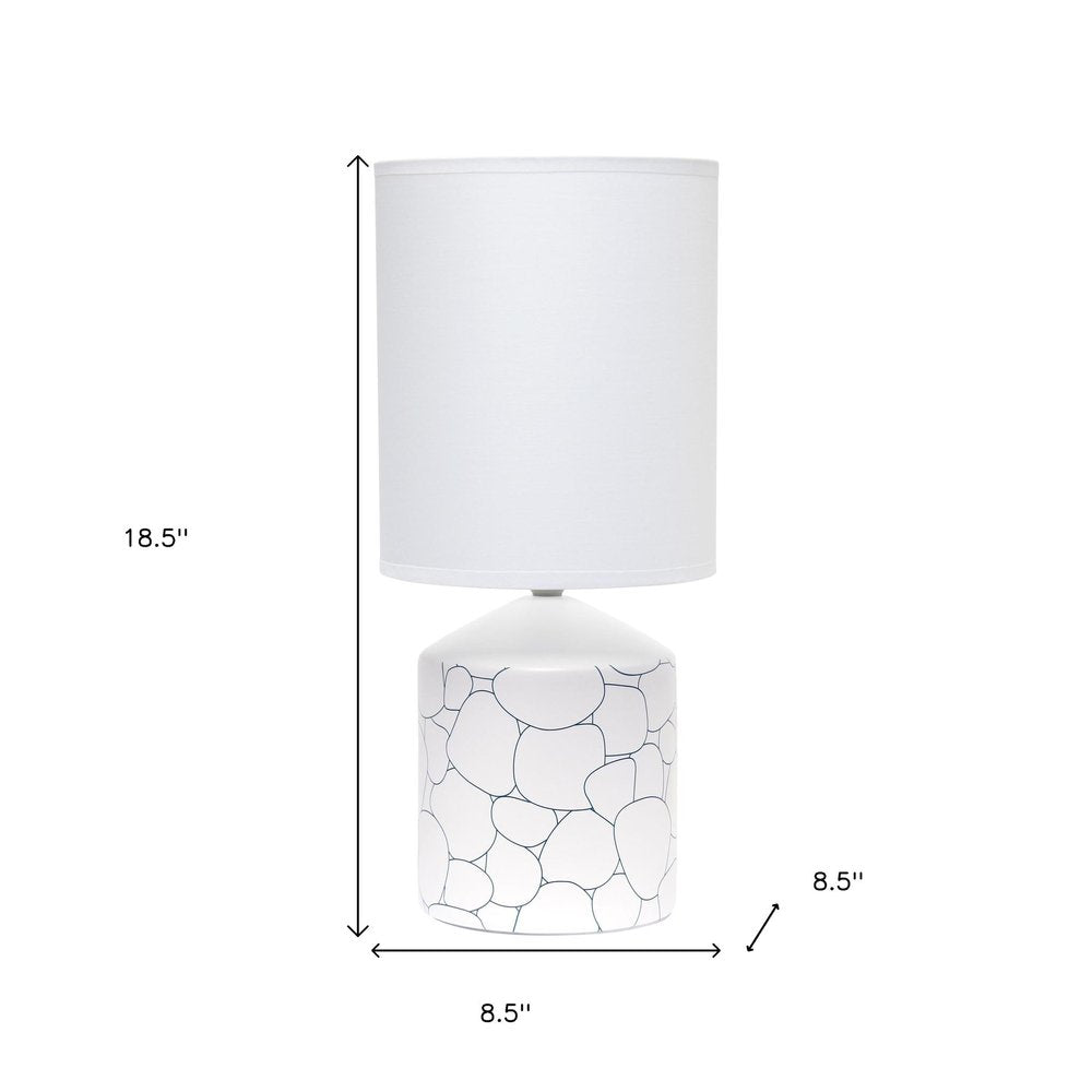 19" White And Stone Ceramic Table Lamp With White Cylinder Shade