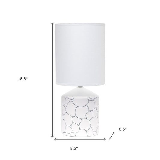 19" White And Stone Ceramic Table Lamp With White Cylinder Shade