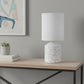 19" White And Stone Ceramic Table Lamp With White Cylinder Shade