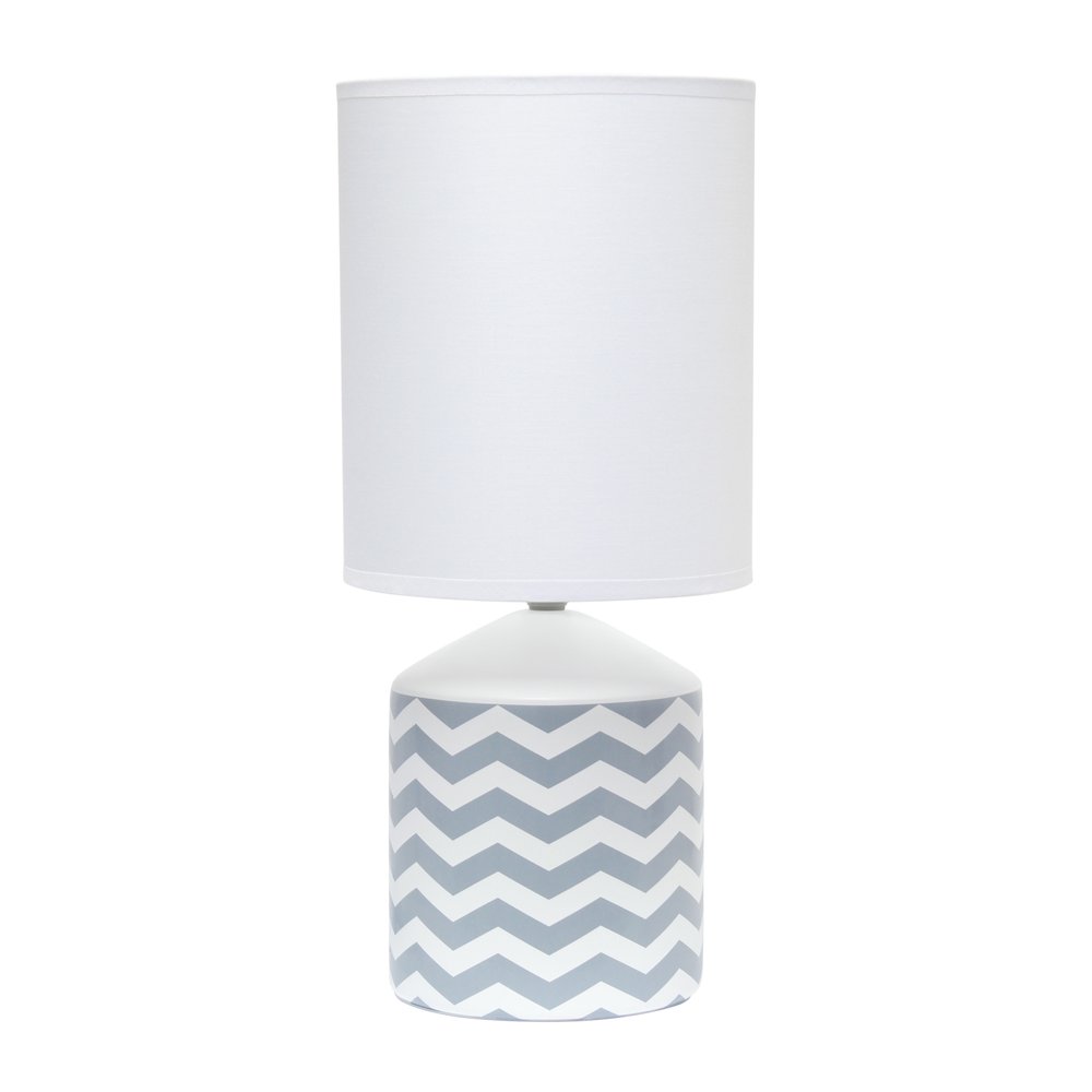 19" White And Gray Ceramic Table Lamp With White Cylinder Shade