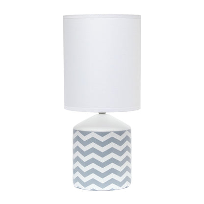 19" White And Gray Ceramic Table Lamp With White Cylinder Shade
