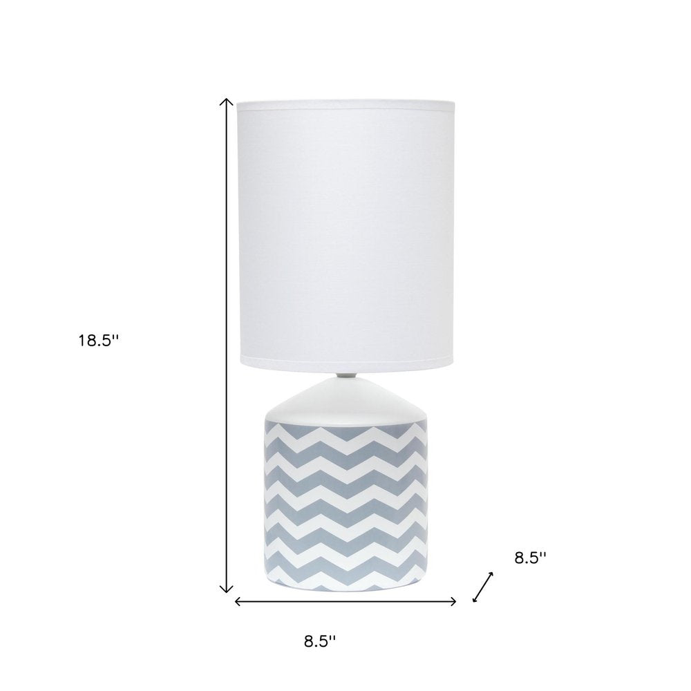 19" White And Gray Ceramic Table Lamp With White Cylinder Shade