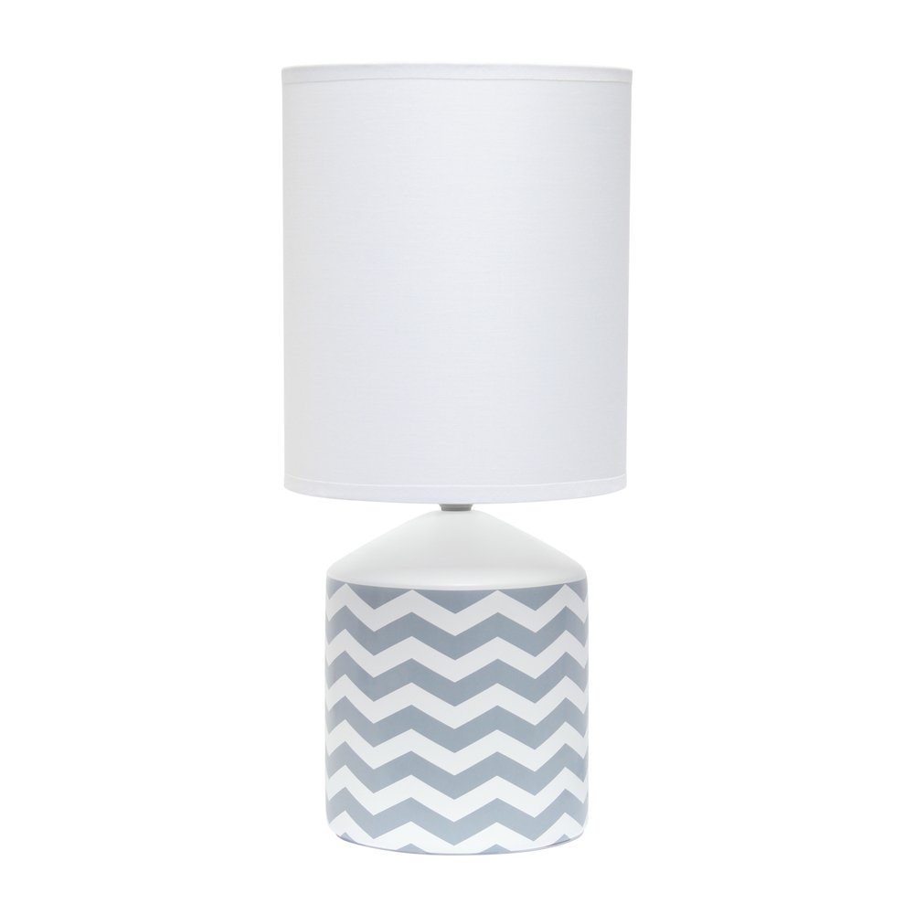 19" White And Gray Ceramic Table Lamp With White Cylinder Shade