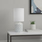 19" White And Gray Ceramic Table Lamp With White Cylinder Shade
