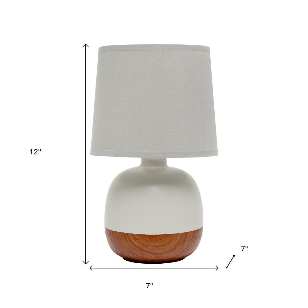 12" Dark Brown Ceramic Round Table Lamp With Gray Drum Shade