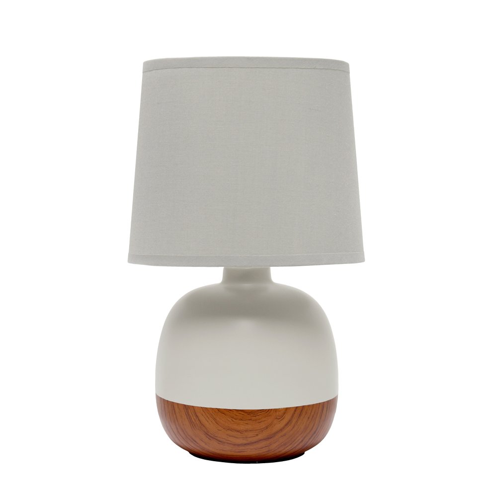 12" Dark Brown Ceramic Round Table Lamp With Gray Drum Shade