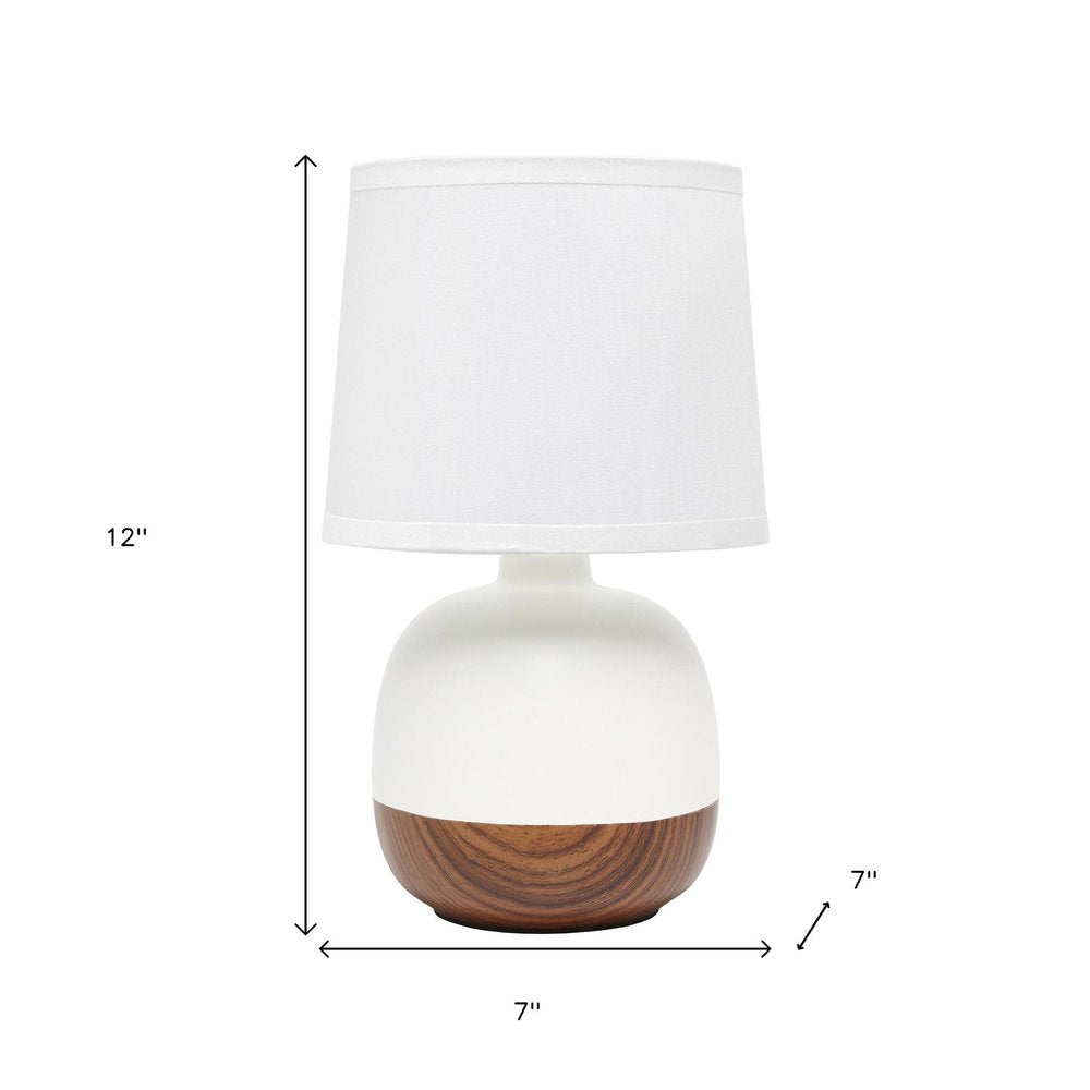 12" Dark Brown Ceramic Round Table Lamp With White Drum Shade
