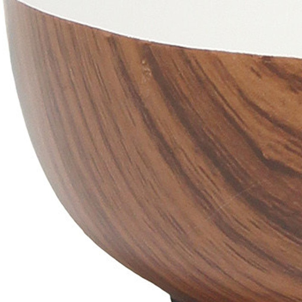 12" Dark Brown Ceramic Round Table Lamp With White Drum Shade