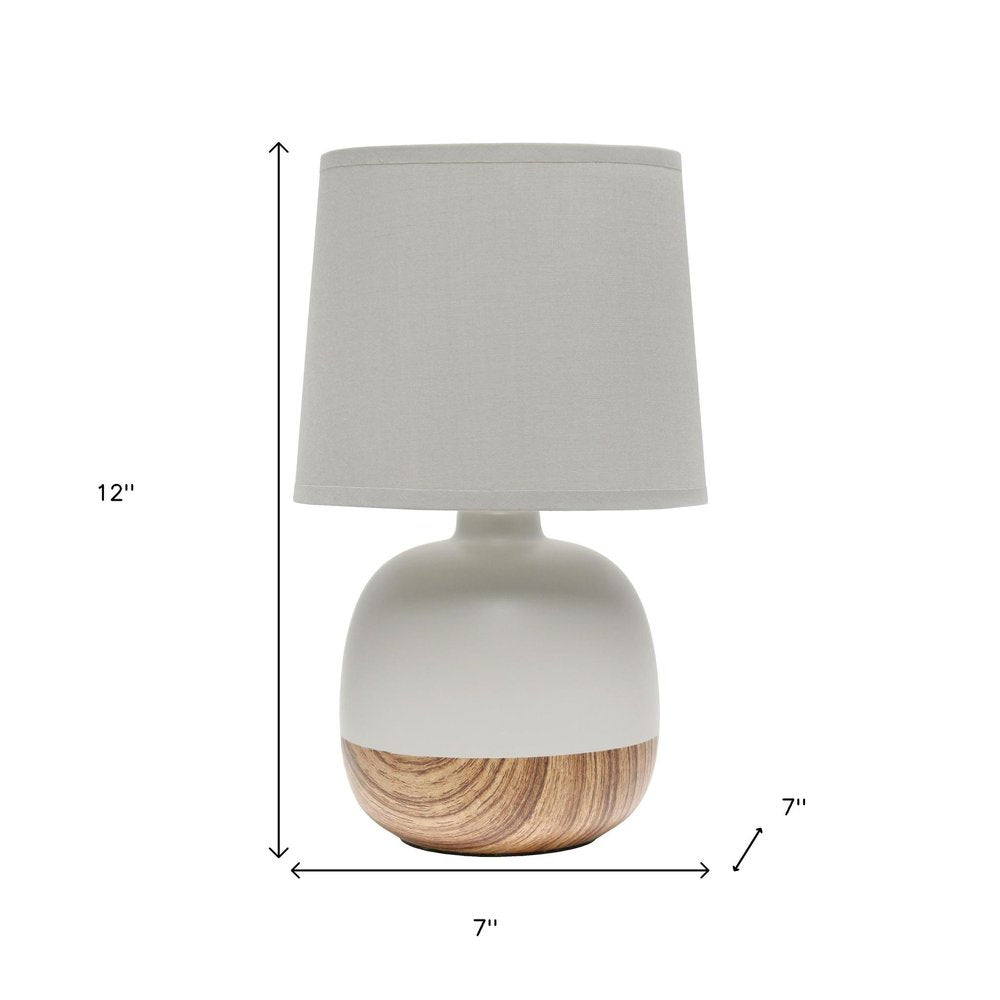 12" Light Brown Ceramic Round Table Lamp With Gray Drum Shade