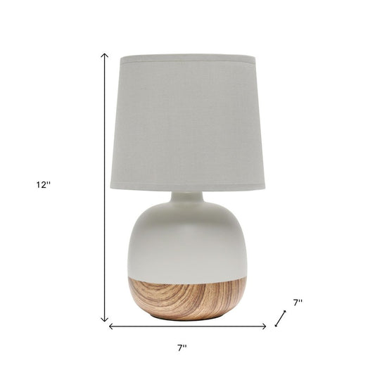12" Light Brown Ceramic Round Table Lamp With Gray Drum Shade