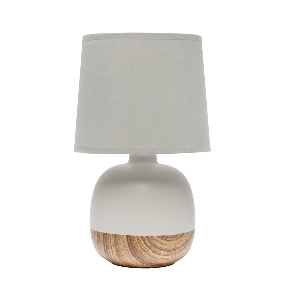 12" Light Brown Ceramic Round Table Lamp With Gray Drum Shade