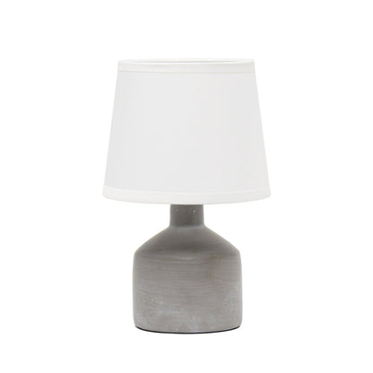 9" Gray Concrete Round Table Lamp With White Drum Shade