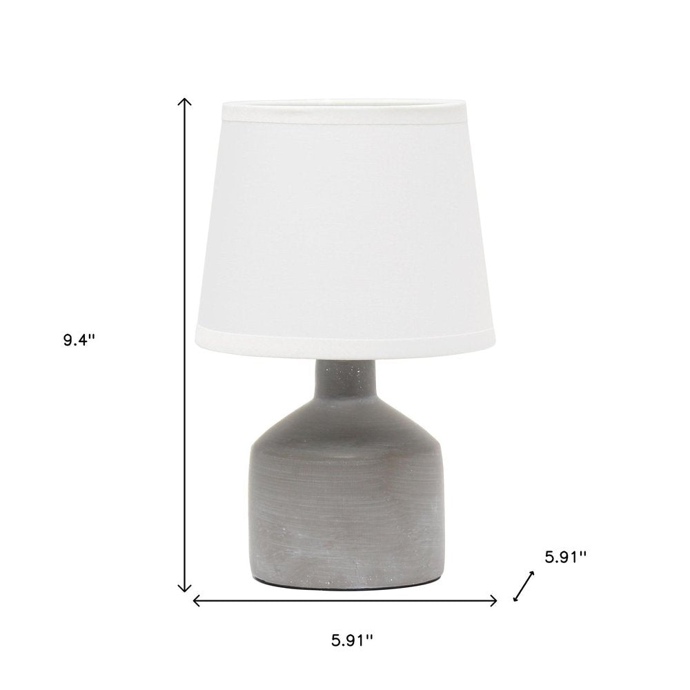 9" Gray Concrete Round Table Lamp With White Drum Shade