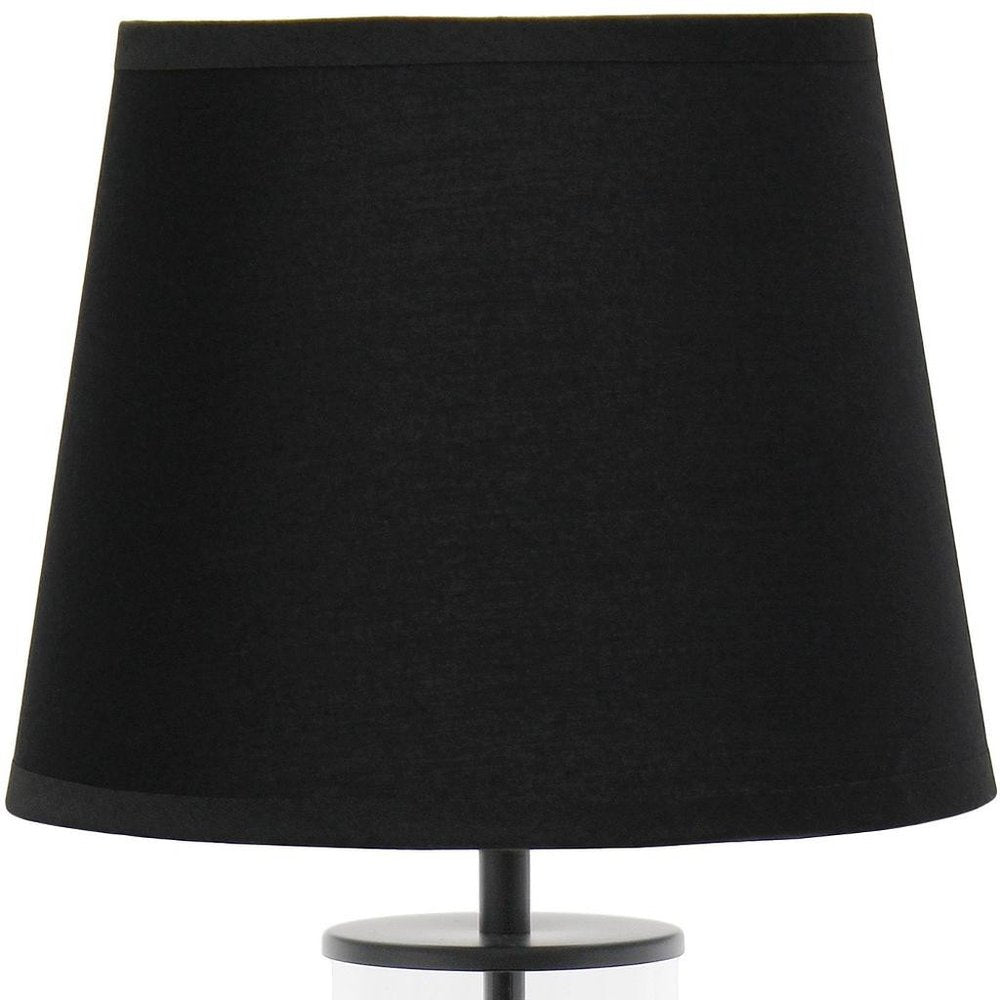 17" Black And Clear Glass And Metal Table Lamp With Black Drum Shade