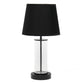 17" Black And Clear Glass And Metal Table Lamp With Black Drum Shade
