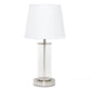 17" Nickel And Clear Glass And Metal Table Lamp With White Drum Shade