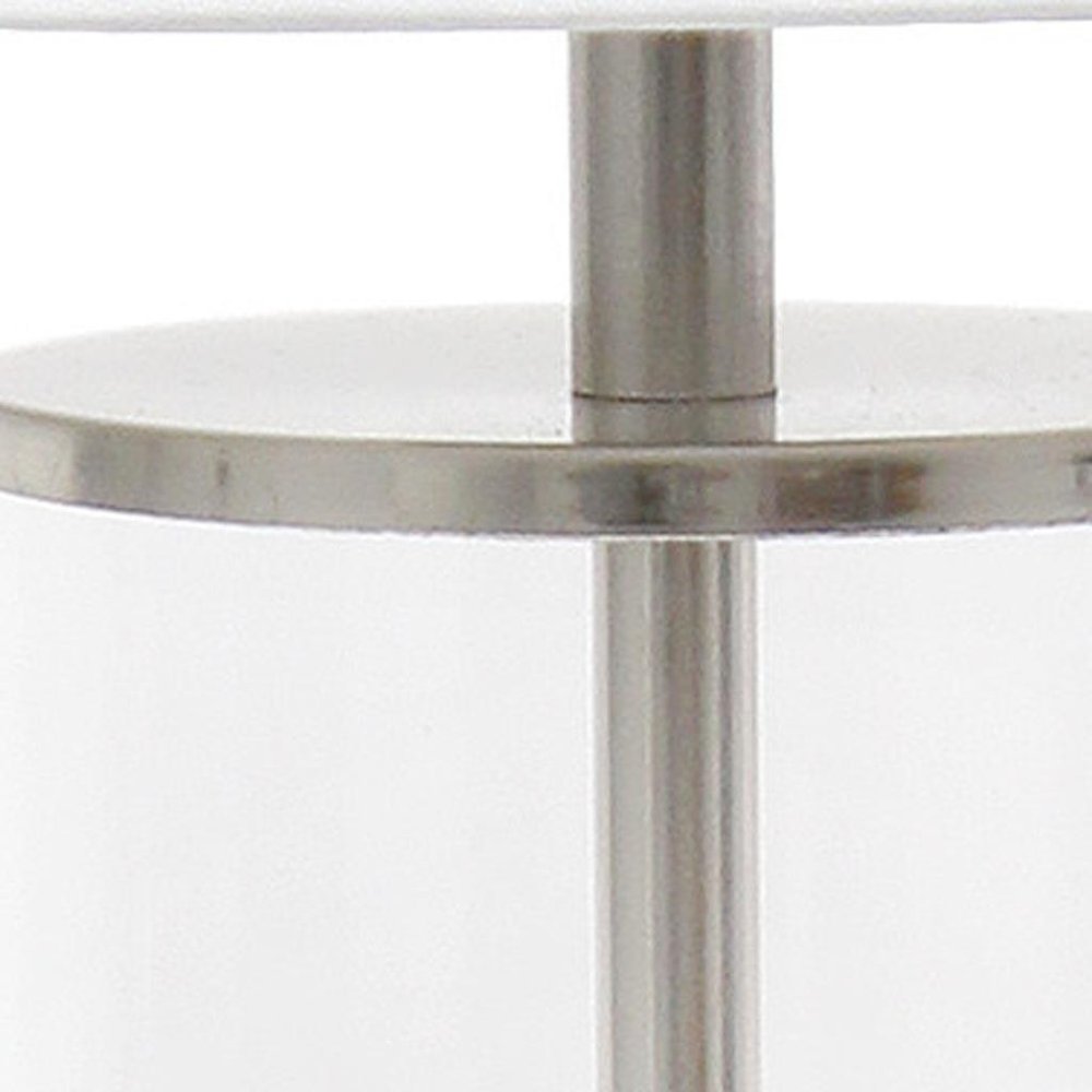 17" Nickel And Clear Glass And Metal Table Lamp With White Drum Shade