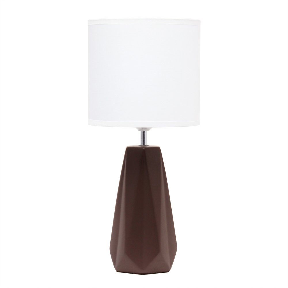 18" Brown And Silver Ceramic Geometric Table Lamp With White Drum Shade