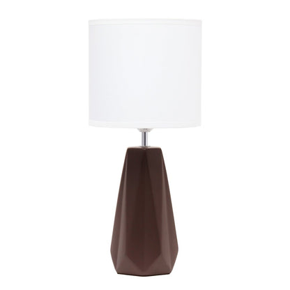 18" Brown And Silver Ceramic Geometric Table Lamp With White Drum Shade