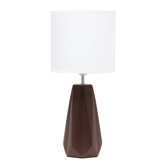 18" Brown And Silver Ceramic Geometric Table Lamp With White Drum Shade