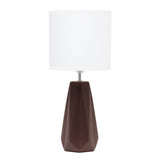18" Brown And Silver Ceramic Geometric Table Lamp With White Drum Shade