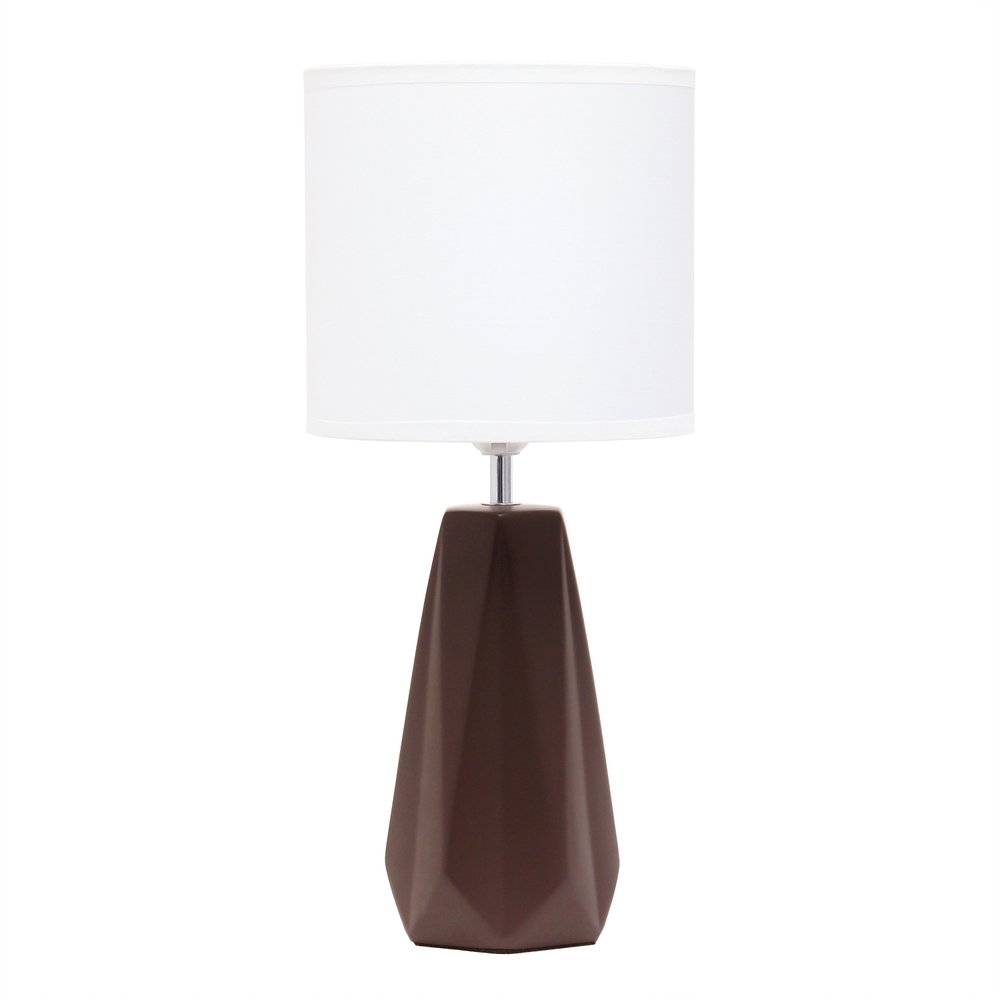 18" Brown And Silver Ceramic Geometric Table Lamp With White Drum Shade