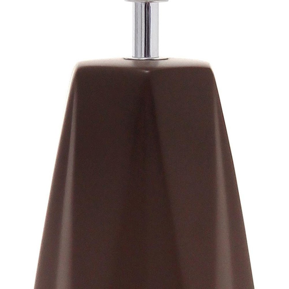 18" Brown And Silver Ceramic Geometric Table Lamp With White Drum Shade