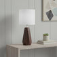 18" Brown And Silver Ceramic Geometric Table Lamp With White Drum Shade
