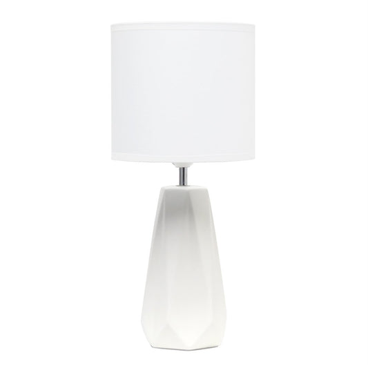 18" Off White Ceramic Geometric Table Lamp With White Drum Shade