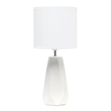 18" Off White Ceramic Geometric Table Lamp With White Drum Shade